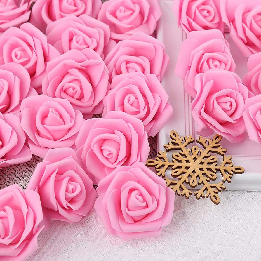 IPOPU 100 Pcs Artificial Rose Flower Heads Real Looking Baby Pink Fake Roses Flowers Foam Blush Roses for DIY Wedding Centerpieces Party Baby Shower Banquet Home Decorations